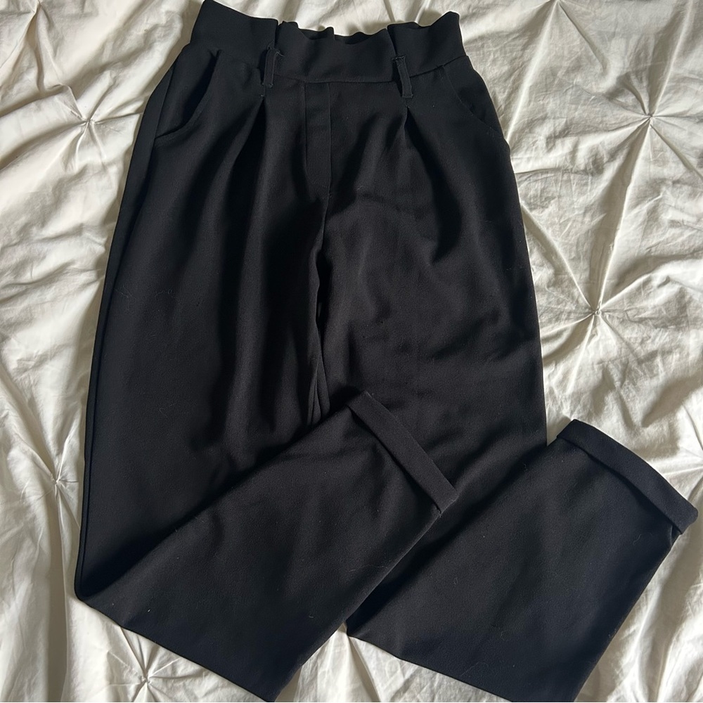Ardene Womens XS Black Elastic Waist Cuffed Work Dress Pants With Beltloop